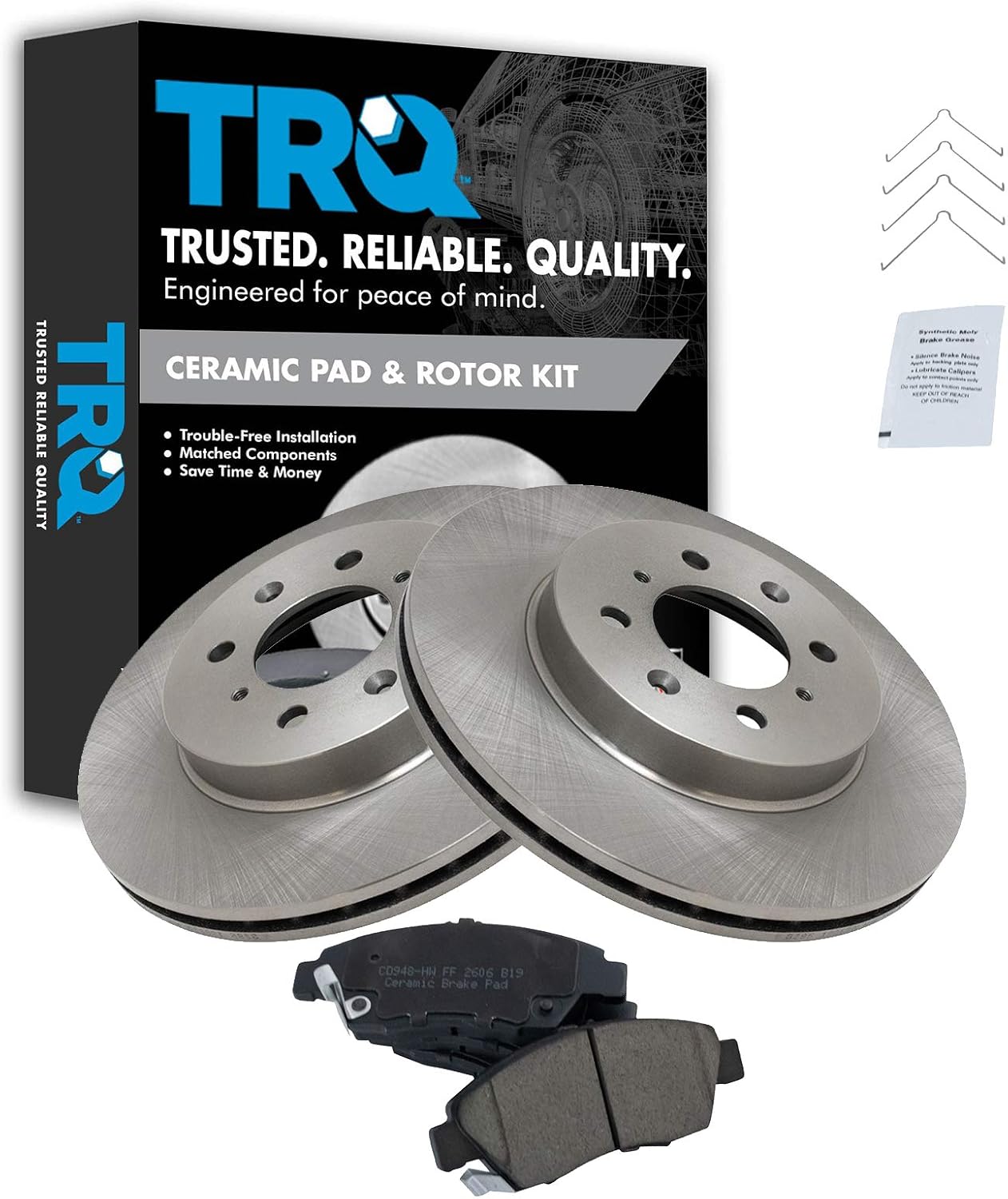 TRQ Front Brake Pad & Rotor Kit Brake Pads Brake Rotor Ceramic Compatible with 2003-2005 Honda Civic 1994-1997 Civic del Sol 2009-2013 Fit