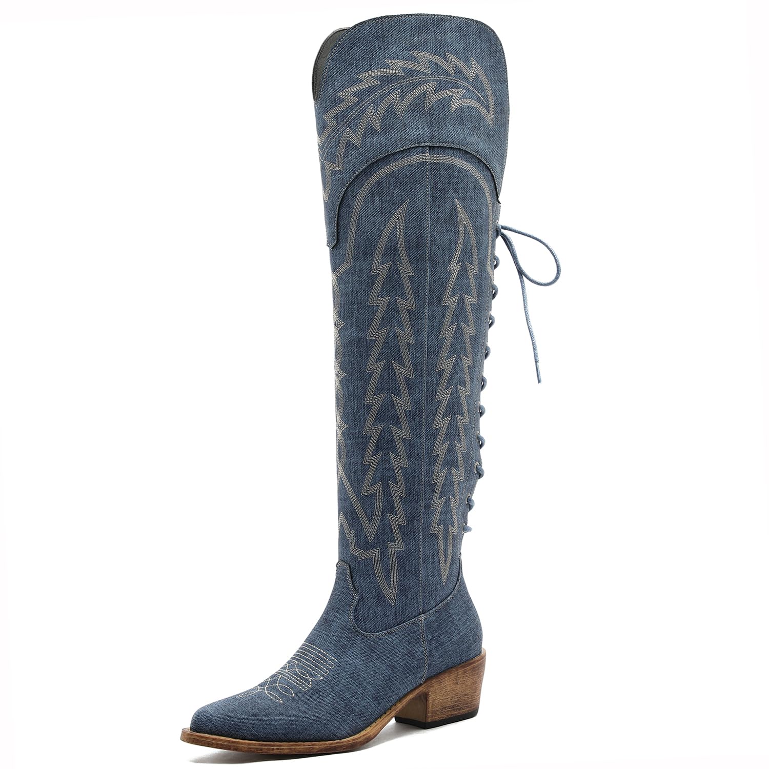 GLOBALWIN Women's Cowboy Western Fashion Over The Knee Thigh High Cowgirl Boots Low Heel