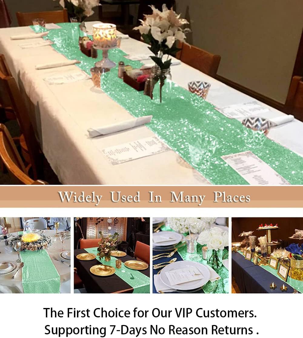 ShiDianYi Table Runners Green Bridal Shower Decorations 5Pcs Mint-Green 12''x72'' Sequin Table Runner Party Supplies Sequin Fabric Glitter Runner for Wedding Tables Decoration Birthday Table Runners