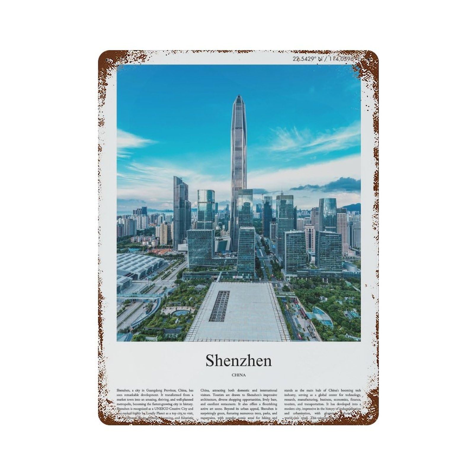 xiaoxiaoshen Shenzhen China City Scenery Wall Decor Art Metal Tin Poster Modern Home Decor Art Home Bar Shop Decorations Vintage Sign 40x30cm