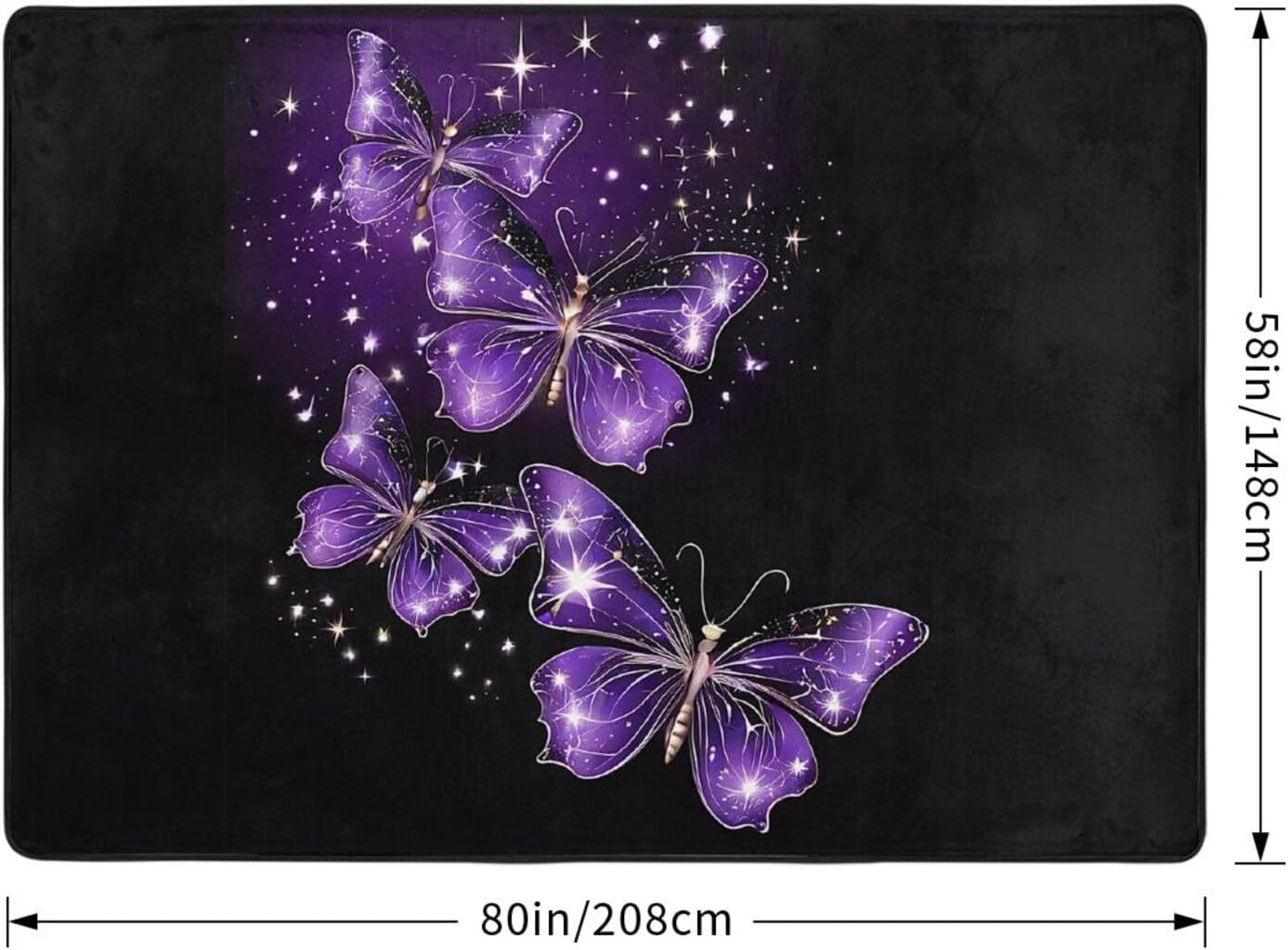 Flannel Non-Slip (Background with Night Butterflies) Rug Pad 80×50in Soft Washable Protective for Hardwood Floors Bedroom Bathroom Living Room