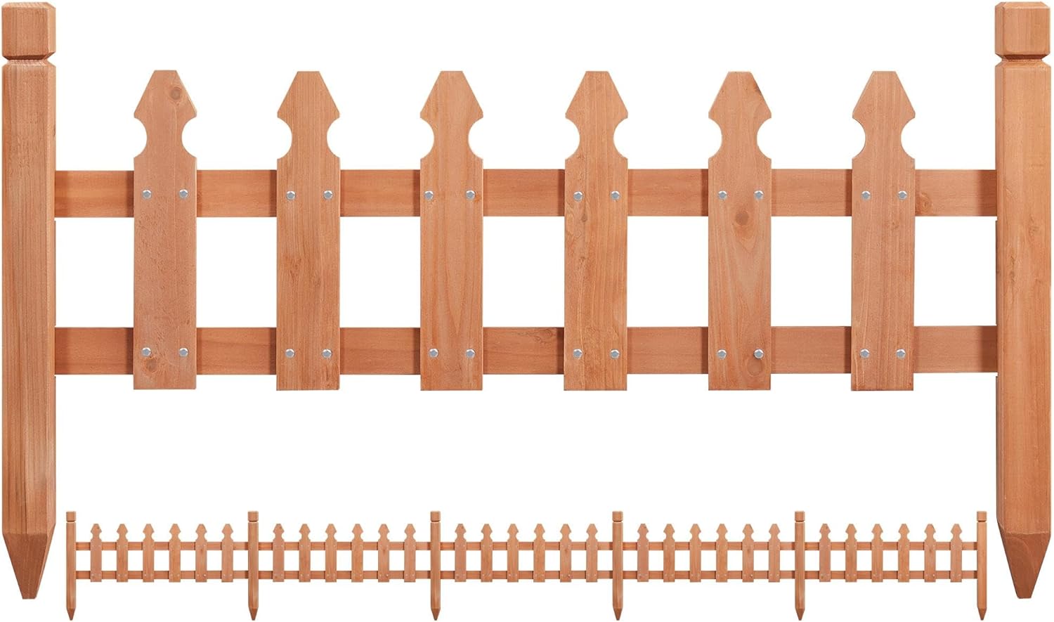 Yaheetech Decorative Garden Fence-Landscape Wood Picket Fencing Ornamental Panel Border Edging Patio Flower Garden Bed Pool Fences Outdoor,Light Brown- 177.5 in