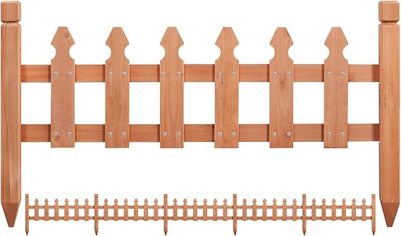 Yaheetech Decorative Garden Fence-Landscape Wood Picket Fencing Ornamental Panel Border Edging Patio Flower Garden Bed Pool Fences Outdoor,Light Brown- 177.5 in