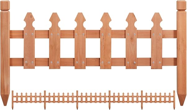 Yaheetech Decorative Garden Fence-Landscape Wood Picket Fencing Ornamental Panel Border Edging Patio Flower Garden Bed Pool Fences Outdoor,Light Brown- 177.5 in