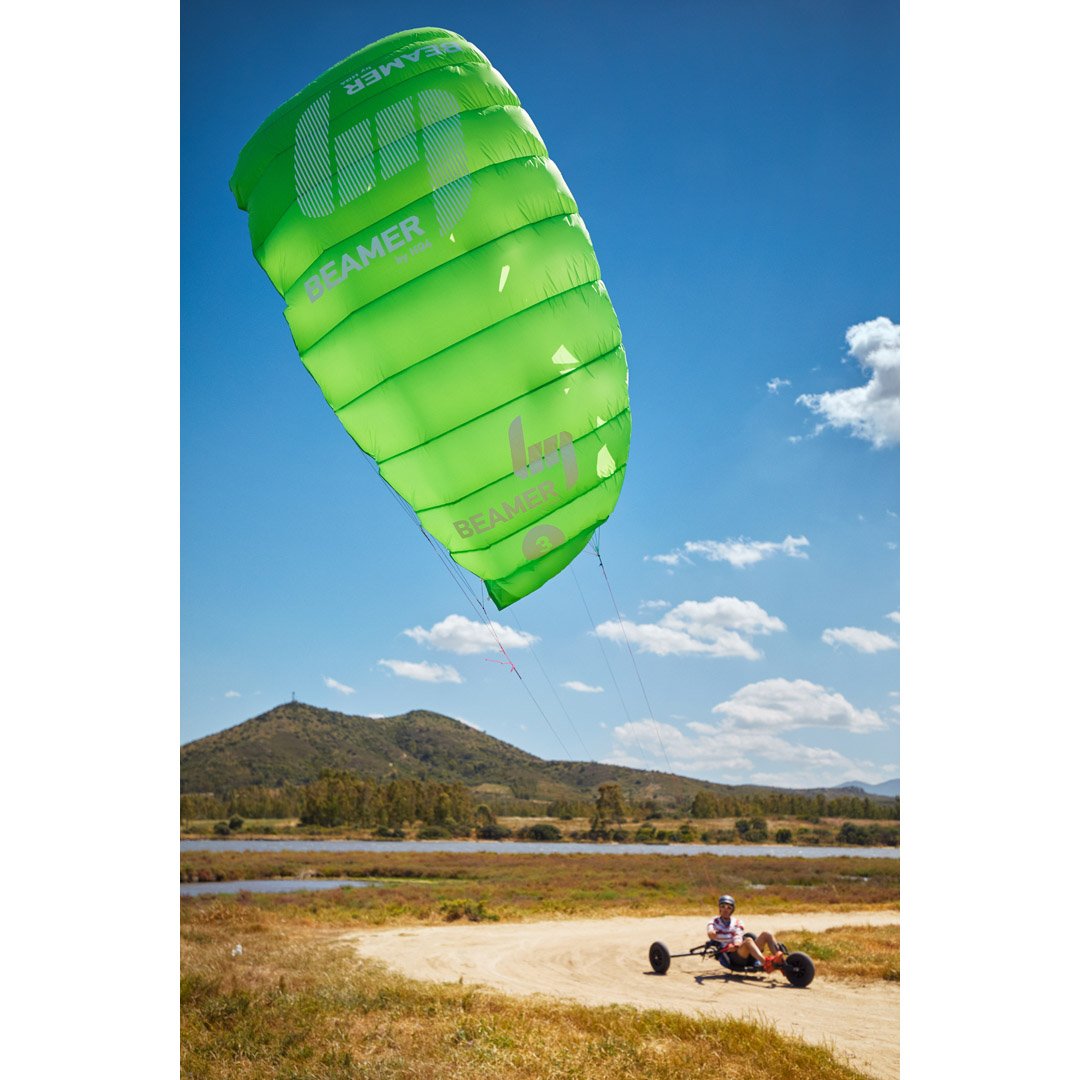 HQ Design HQ4-Kites - Beamer, Vierleiner Lenkmatte Handlekite, inkl. 200/120kp Dyneemaschnüre 4x20m auf Quad-Handles