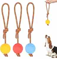 3er Set Hundeball Mit Schnur - Elastischer Wurfball Für Hunde, Schwimmfähig & Zahnreinigend, 5cm Ball + 31cm Seil