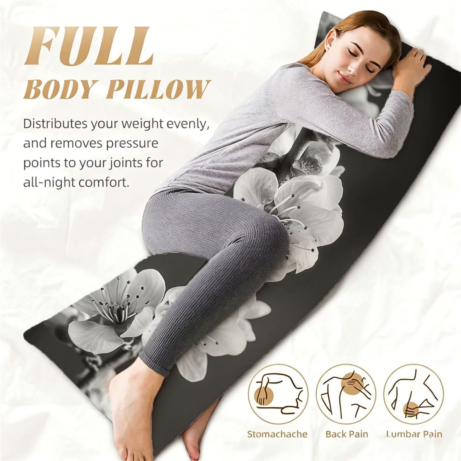 Funda de Almohada 60 x 180 cm Gris Protector Almohada 180 cm con Cremallera Invisible, Lino Durable y Transpirable Pillow Case Largas Moderno Impresión a Doble Cara para Cama, Sofá y Dormitorio dg-613