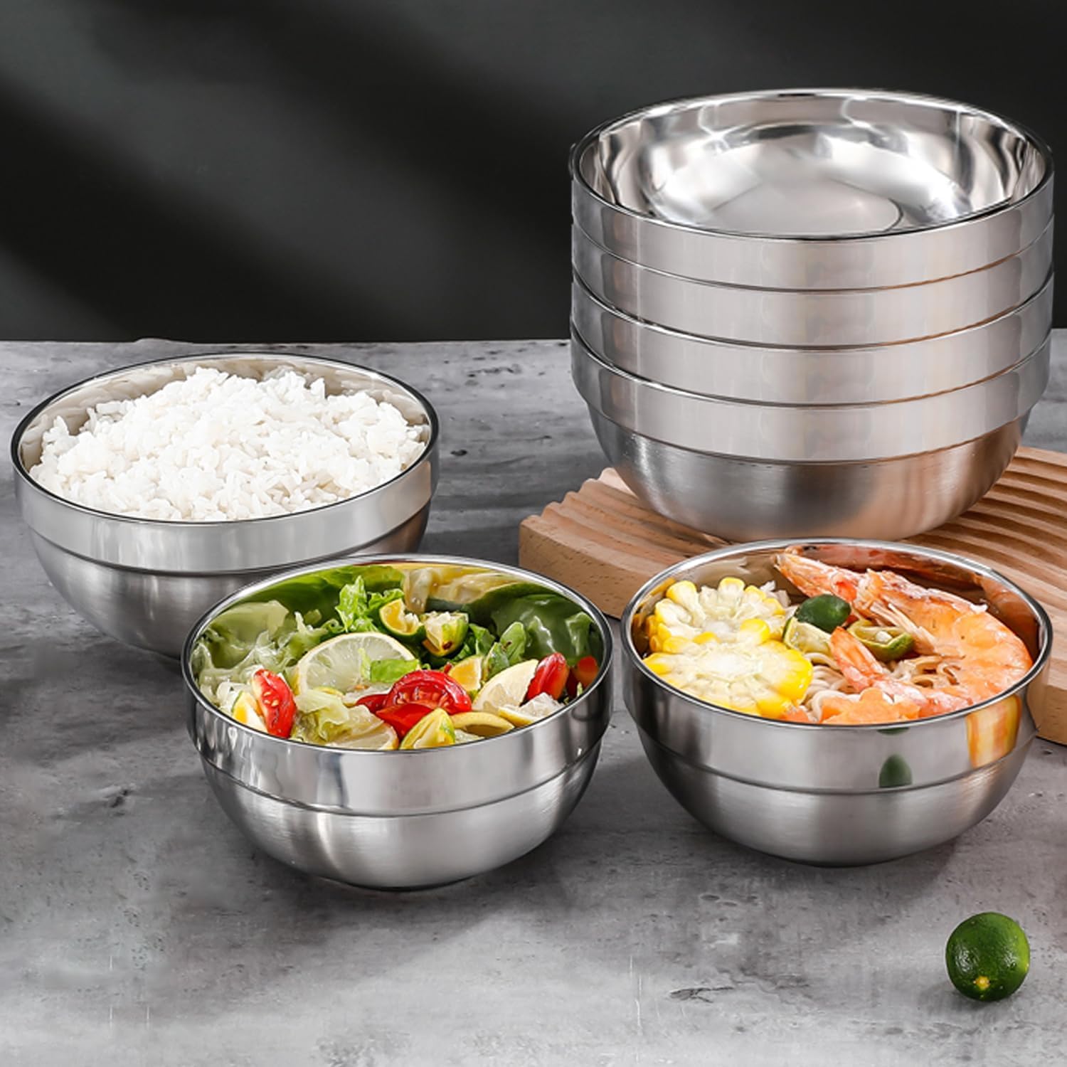 CAMBUY Stainless Steel Cereal Bowls 10 Pack 34 Oz Double Layered Bowl Set