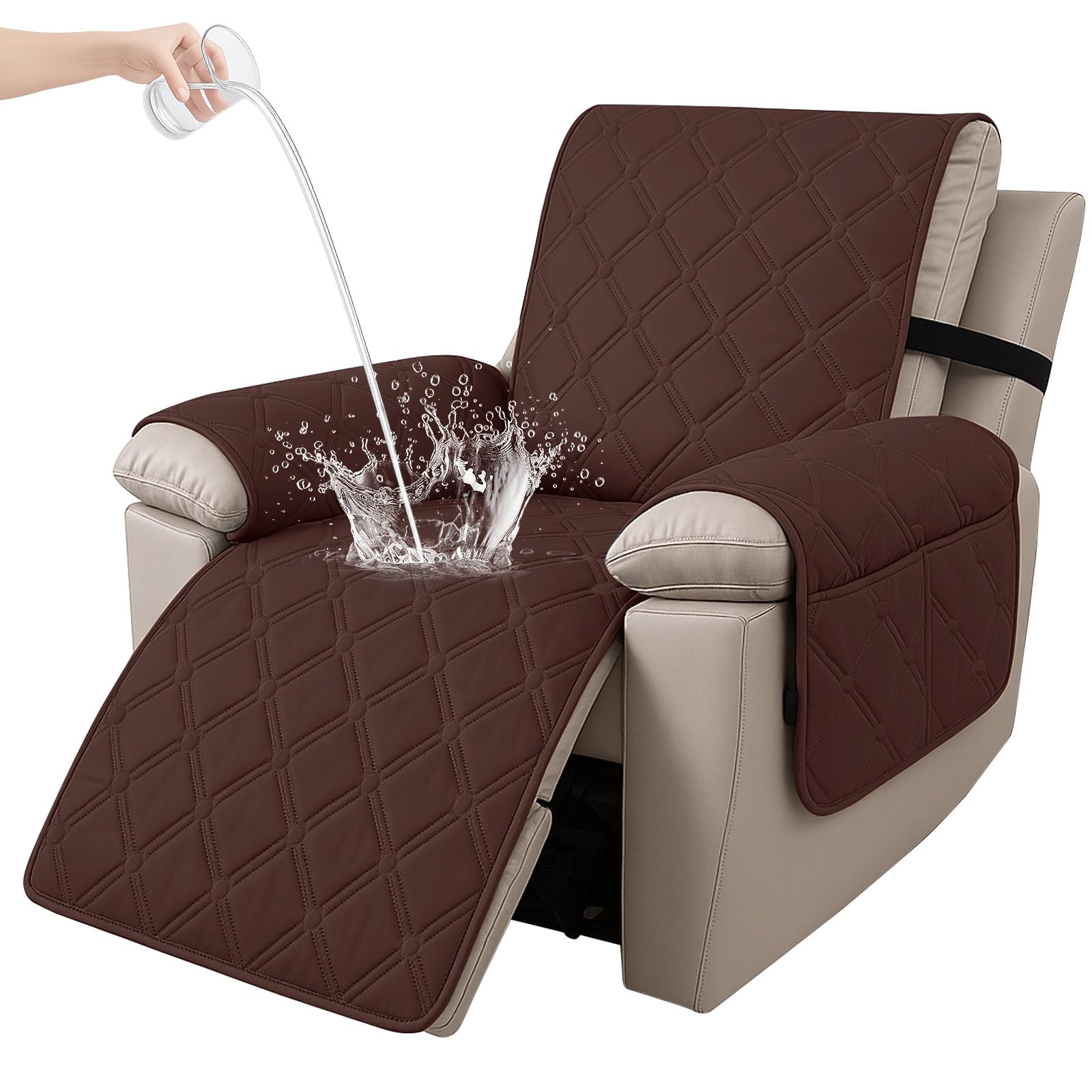 Ystyle Copripoltrona 1 Posto Relax Reclinabile, 100% Impermeabile Copri Poltrona con Braccioli, Copripoltrone con Fascia Elastica, Copridivano Reclinabile, caffè