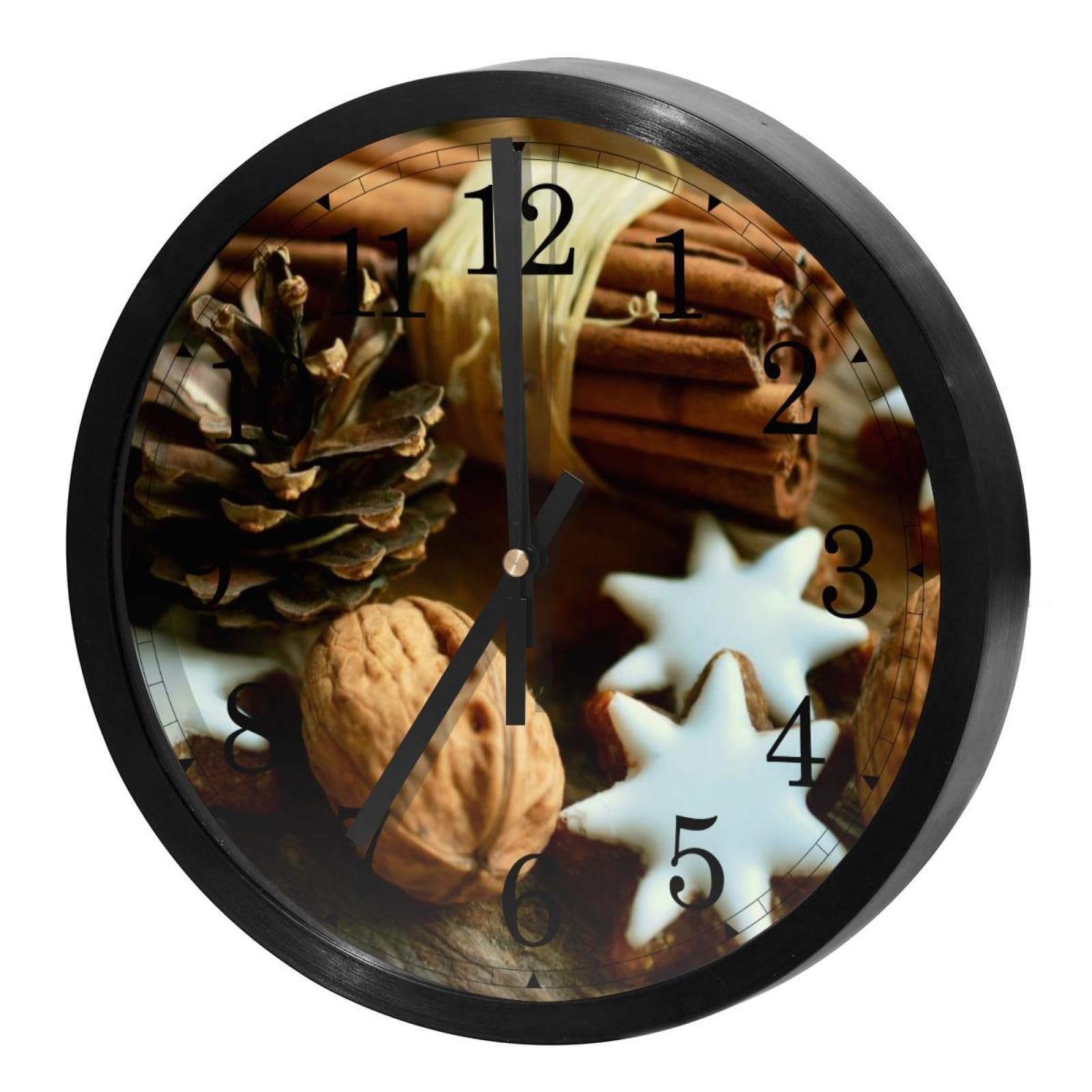 Horloge murale silencieuse à quartz en noyer de Noël pour le bureau