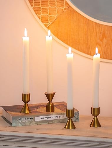 Miniatura 10 de NUPTIO Portavelas dorado a granel 12 portavelas cónicos para velas cónicas pequeñas de aluminio portavelas de centro de mesa para decoración de