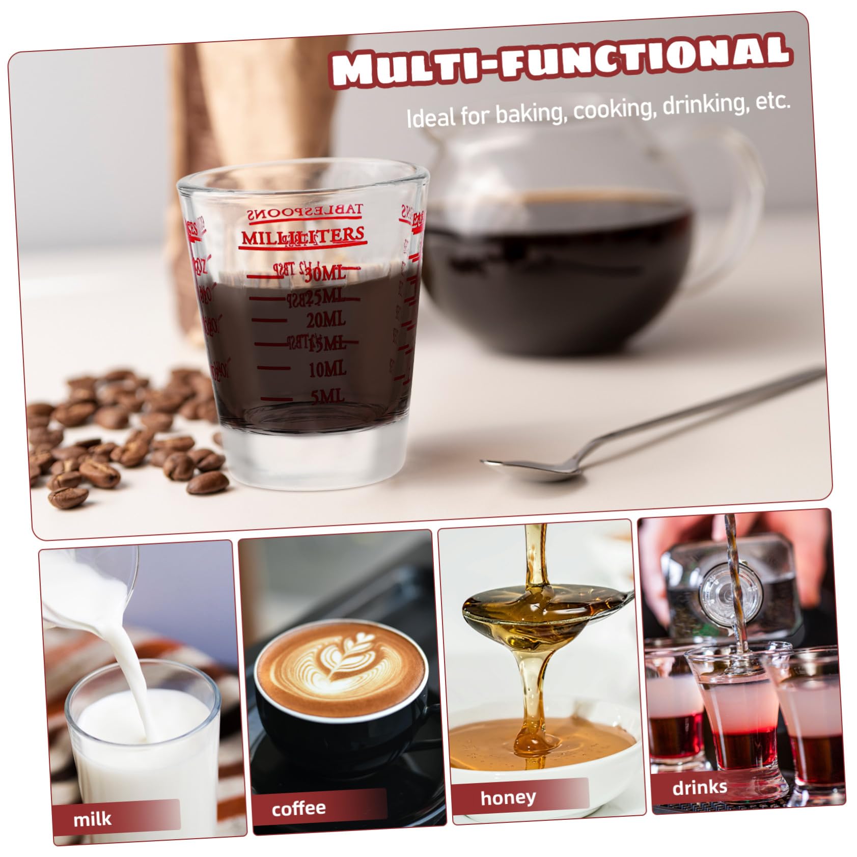 VOSAREA 8 Pcs Tasses Graduées en Verre Tasse à Mesurer Cuisine Lunettes de Mesure 30ml pour Cuisson et Pâtisserie