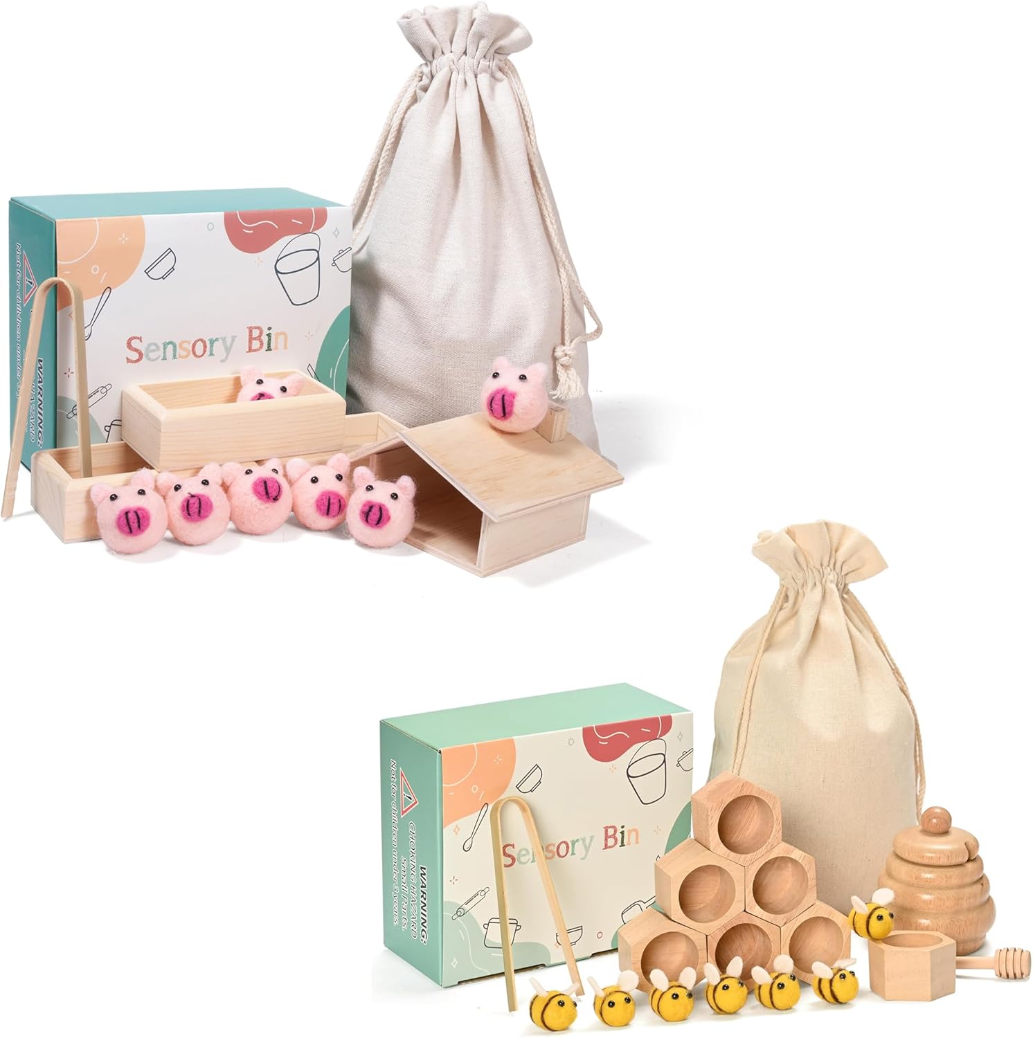 Sensory Bin Toys for Toddlers Montessori Toys, Waldorf Toys, Pretend Play Dish and Tongs- Fine Motor Learning Toys for Sensory Table Activities