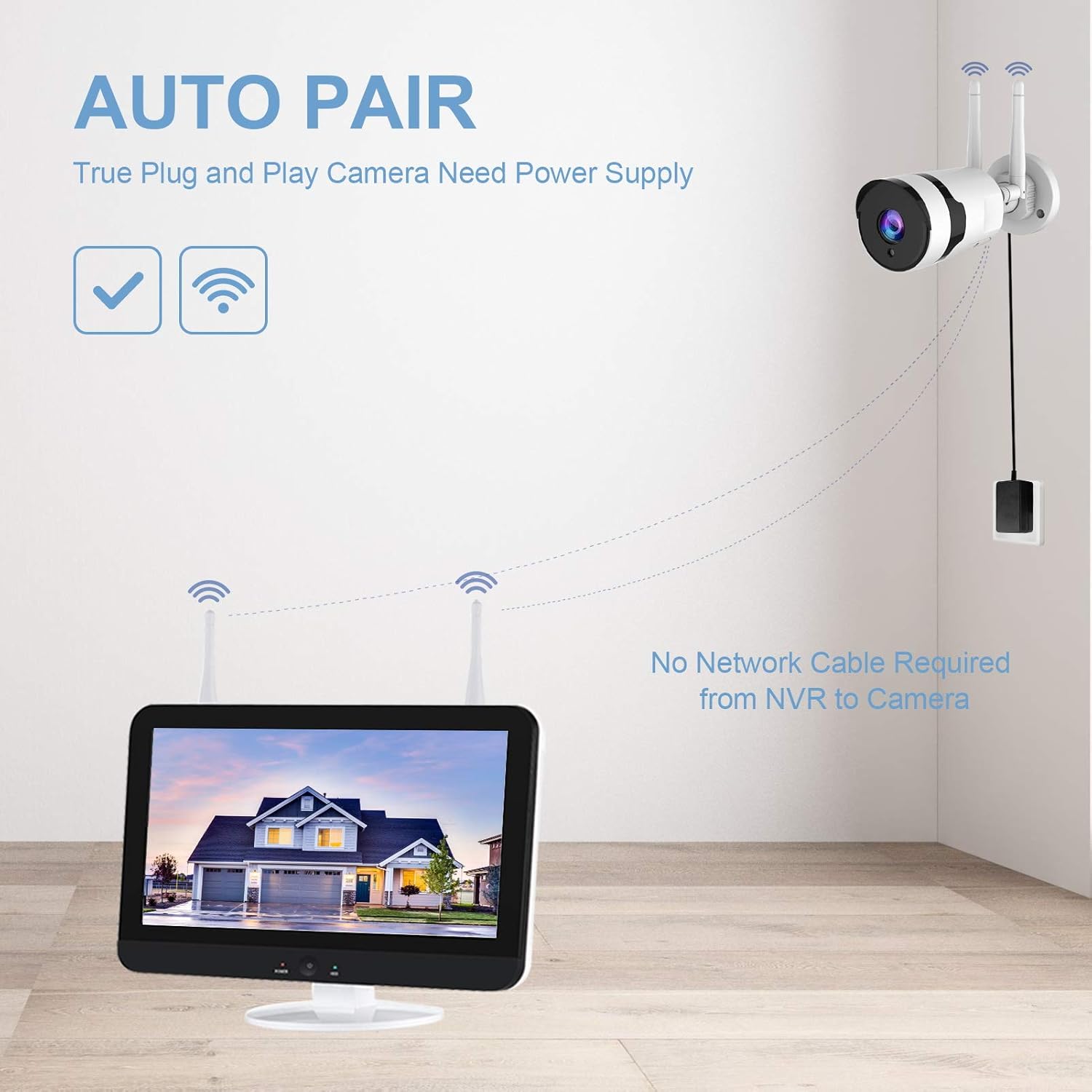 Fеаturеd Prоduсt Wireless Security Camera System with 12 inch LCD Monitor, HJSHI 1080P 8CH NVR 4Pcs Outdoor WiFi Surveillance Cameras with App Remote Access, Night Vision, Plug-in Power Supply, No Hard Drive