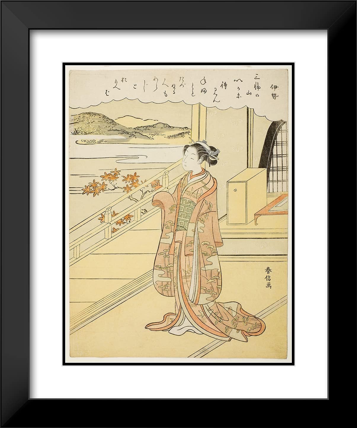 ArtDirect Suzuki Harunobu 20x24 Black Modern Framed and Double Matted Art Print Titled Ise, from an Untitled Series of Thirty-six Immortal Poets