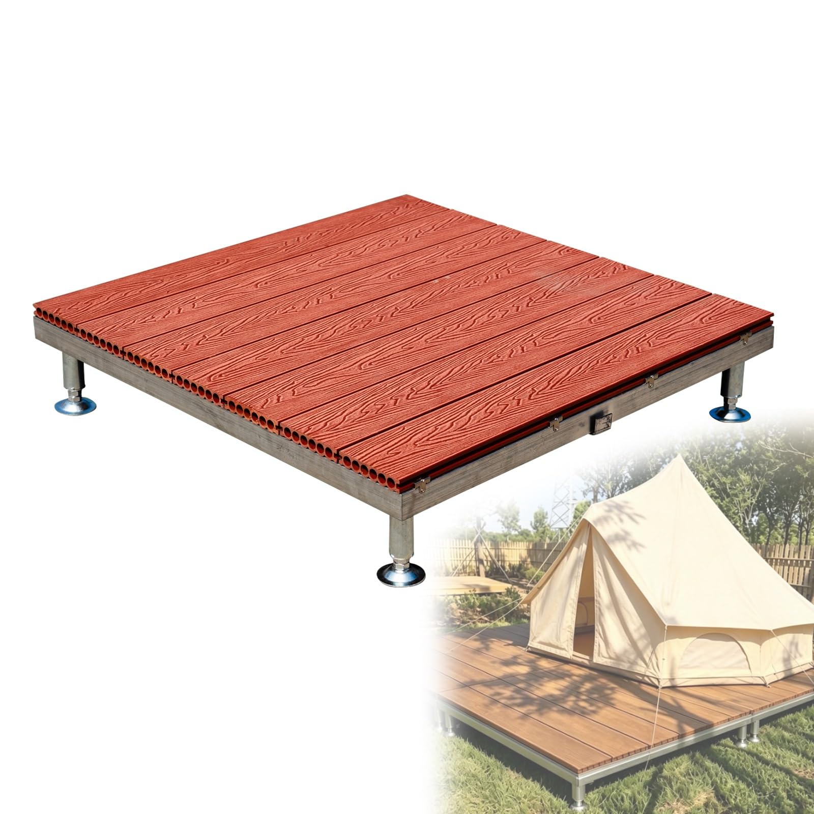Piattaforma Galleggiante Resistente con Piedini Regolabili in Altezza, in Legno di Sequoia, 84x84 cm