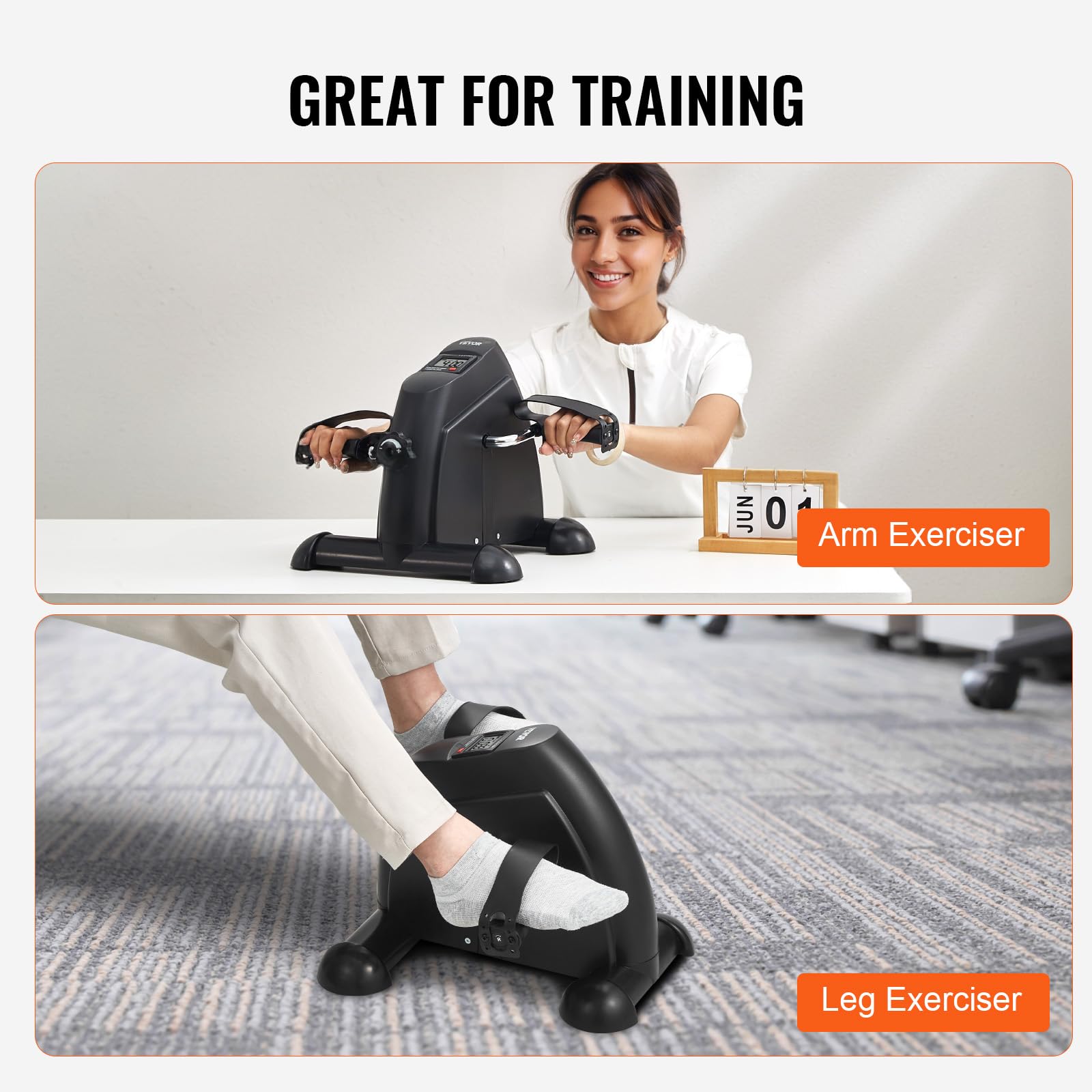 VEVOR Pédalier de Fitness sous Le Bureau, Mini Vélo d’Appartement pour Bras ou Jambes, Pédalier de Rééducation à Résistance Multi-Niveaux, avec Écran LCD et Tapis Antidérapant, pour Domicile Bureau