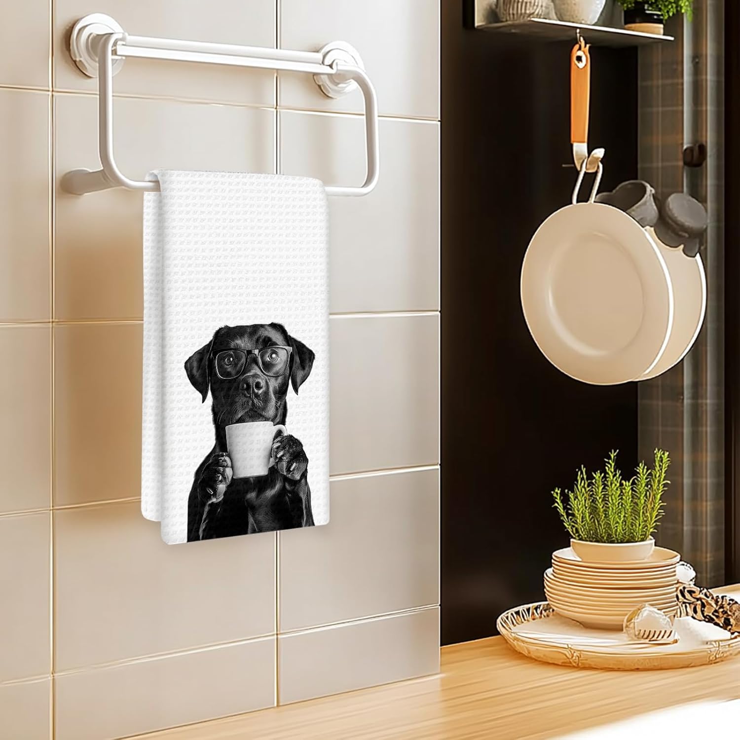Black Lab Gifts Dog Coffee Kitchen Towels, Gifts for Labrador Retriever Dog Owners Coffee Lovers Women Men Hand Towels, Funny Black Lab Dish Tea Towel for Kitchen, Funny CoffeeDecor, 16x24In - Image 2