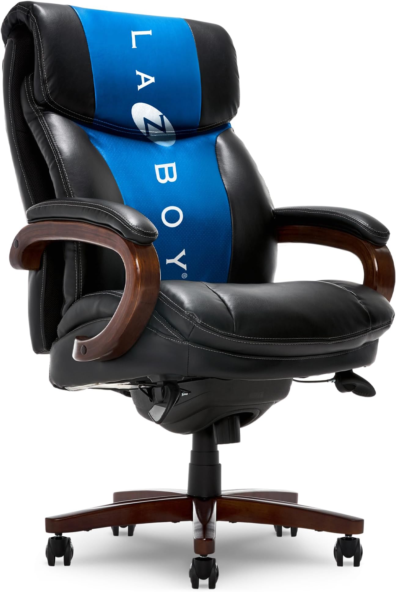 La-Z-Boy Trafford Big and Tall Executive Office Chair with AIR Technology, High Back Ergonomic Lumbar Support, Black Bonded Leather