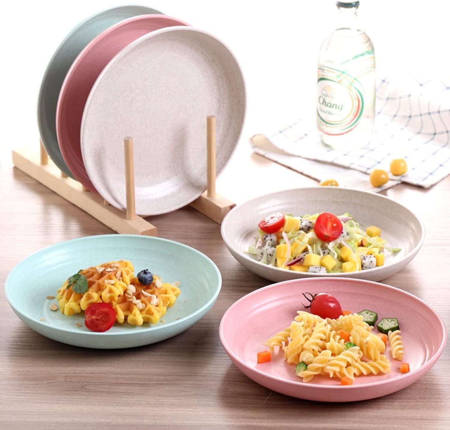 8 Inch Plastic Deep Dinner Plates Set of 4 Colors
