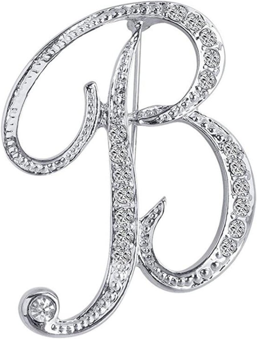 Initial Letters Brooch Pins For Women, Letter Pins For Stockings, Silver Plated Metal Rhinestone Clear AAA+ Crystal Lapel Pin Brooches（1Pcs）