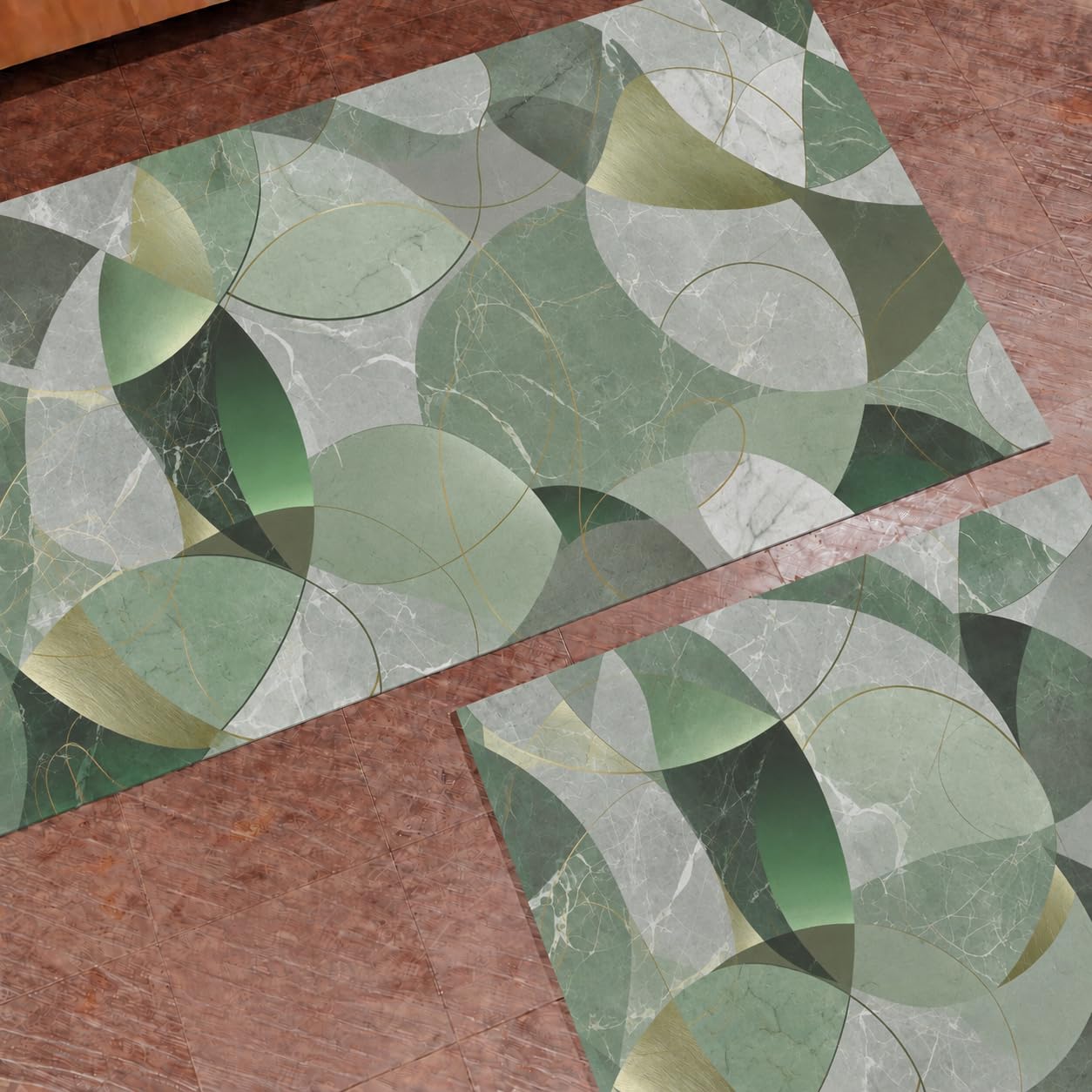 PETTI Artigiani Italiani - Tappeto Antiscivolo Lavabile, Tappeti Runner Cucina, Passatoia per Cucina, 50x340 cm, Disegno Geo Cerchio Salvia, 100% Made in Italy