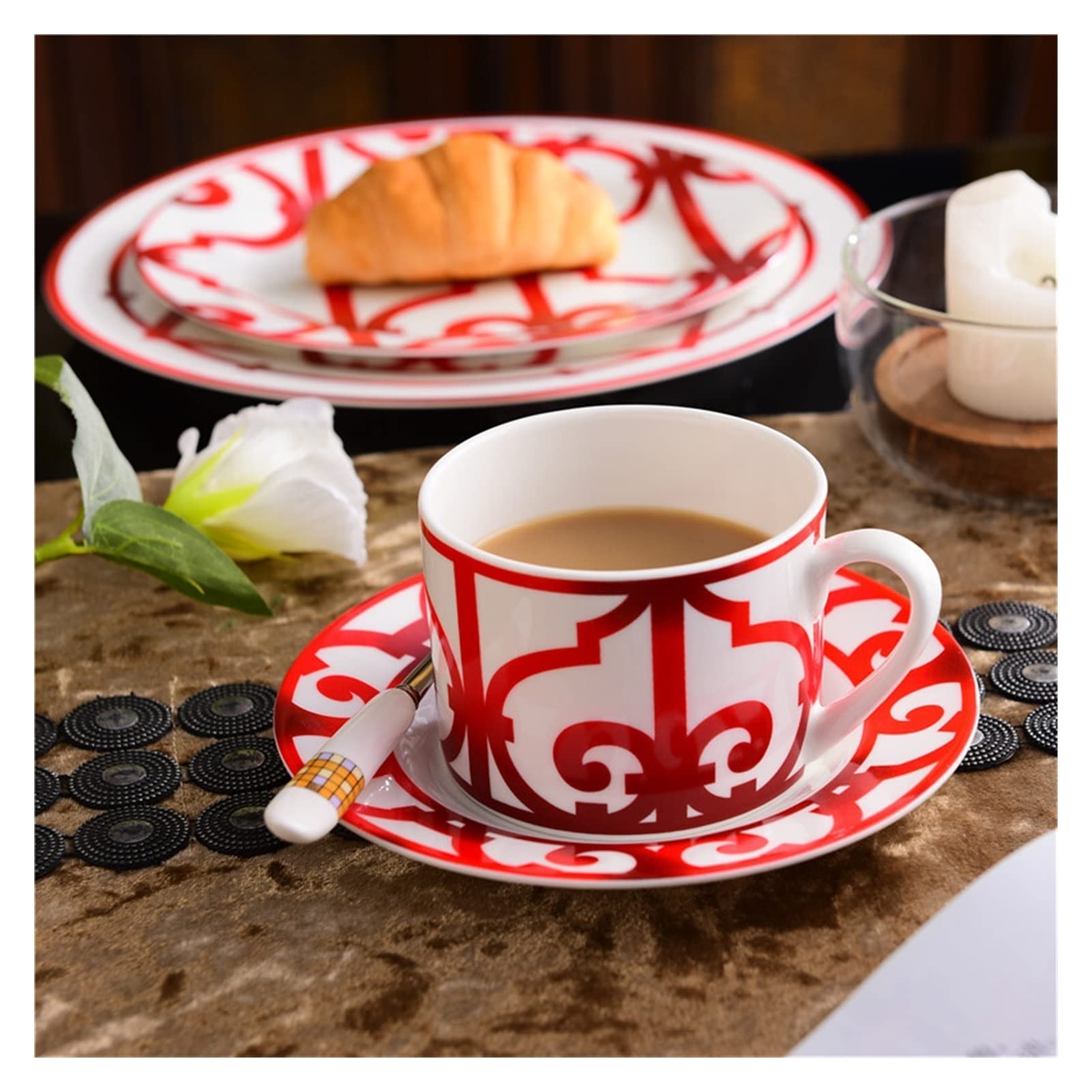 Tazza di caffè Rosso Tazza di tè Ceramica Set Piatto Piatto tavola da tavola Set da Sposa e Regali casalinga Set Tazzine caffè e Piattino (Color : 9)