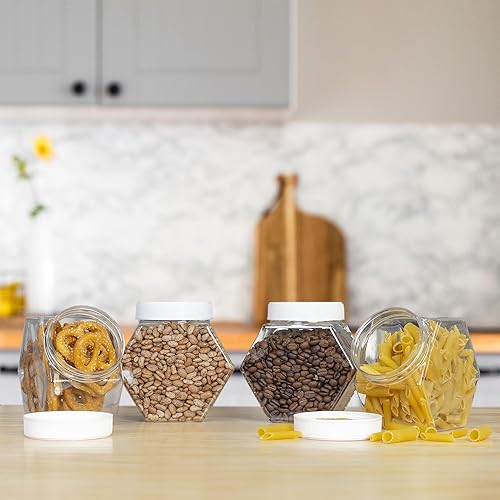 Miniatura 4 de Cornucopia Brands Tarros de plástico con forma hexagonal (paquete de 4, 30 onzas); paquete económico de recipientes para aperitivos, regalos y
