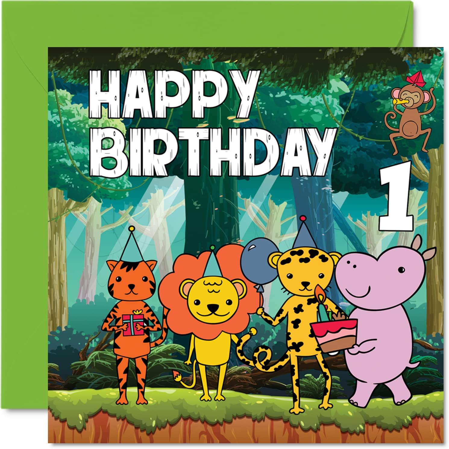 Stuff4 9th Birthday Card Boy - Jungle Birthday Card - Happy Birthday Card 9 Year Old Boy, Boys Birthday Cards for Him, 5.7 x 5.7 Inch Greeting Card for Son Nephew Grandson Kid Children