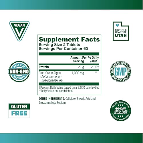 Miniatura 2 de Zhou Nutrition Tabletas de algas conscientes, superalimento de algas azul-verdes, suplemento vegano, sin OMG y sin gluten, 120 tabletas