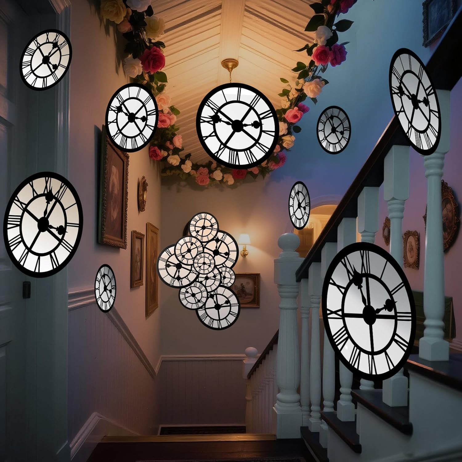 Soulchen 20 Pcs Wonderland Tea Party Decoration Clock Hanging Wonderland Garland Baby Shower Decoration Curious Clock Background for Birthday Baby Shower Party Supplies - Image 5