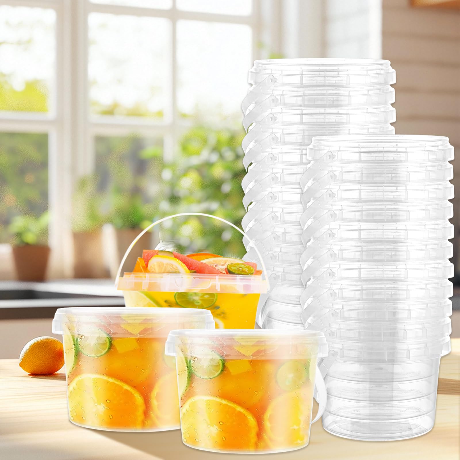 30 contenitori in plastica con coperchio, 500 ml/17 oz riutilizzabili in plastica con coperchio, contenitore Deli, contenitori in plastica per cibo, zuppe, frutta a prova di perdite