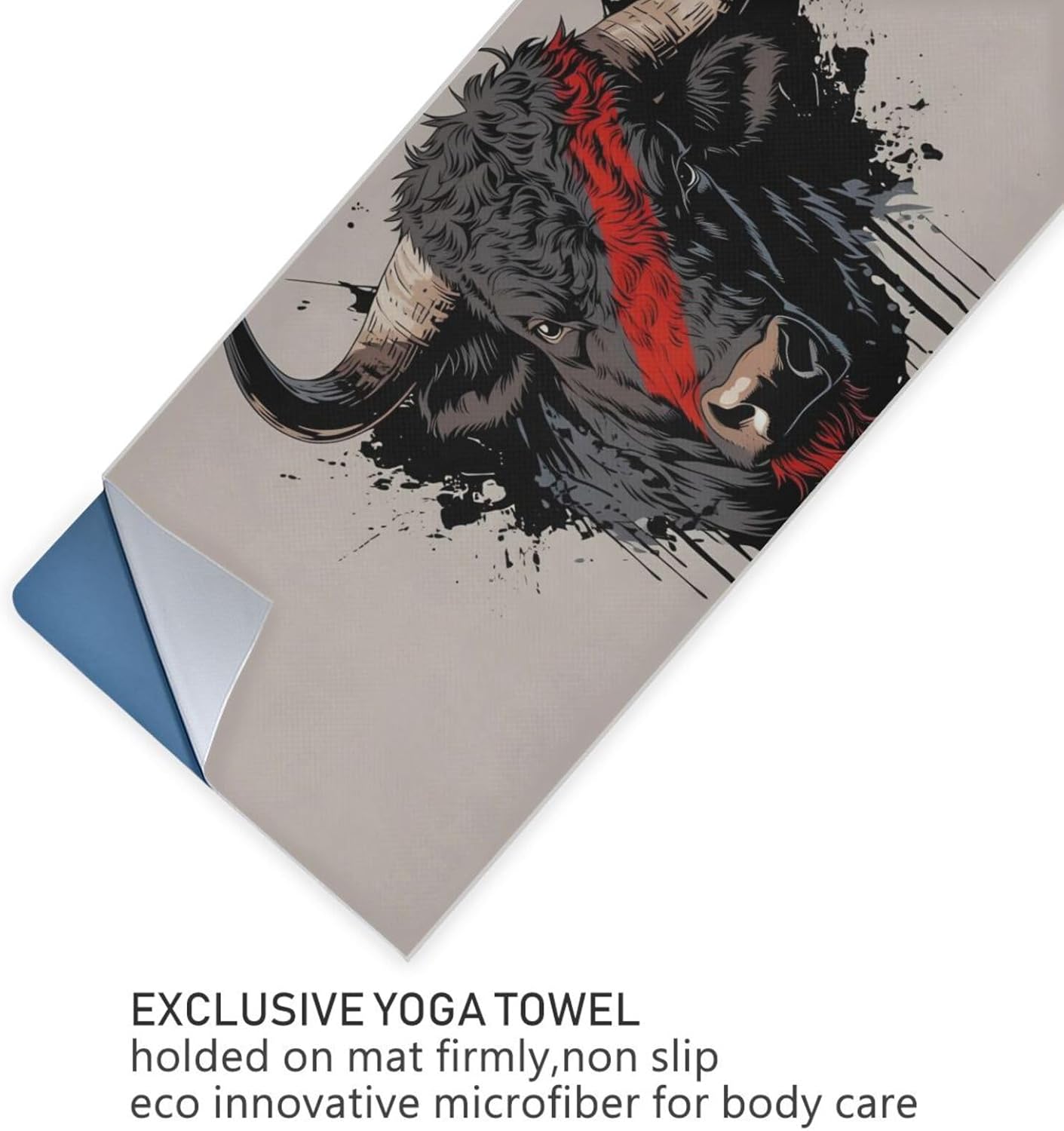 Bull Portrait Hot Yoga Towel – Stylish, Non-Slip, Grip Dot, Super Absorbent, 27" x 73" - Yoga Mat Towels for Exercise, Fitness
