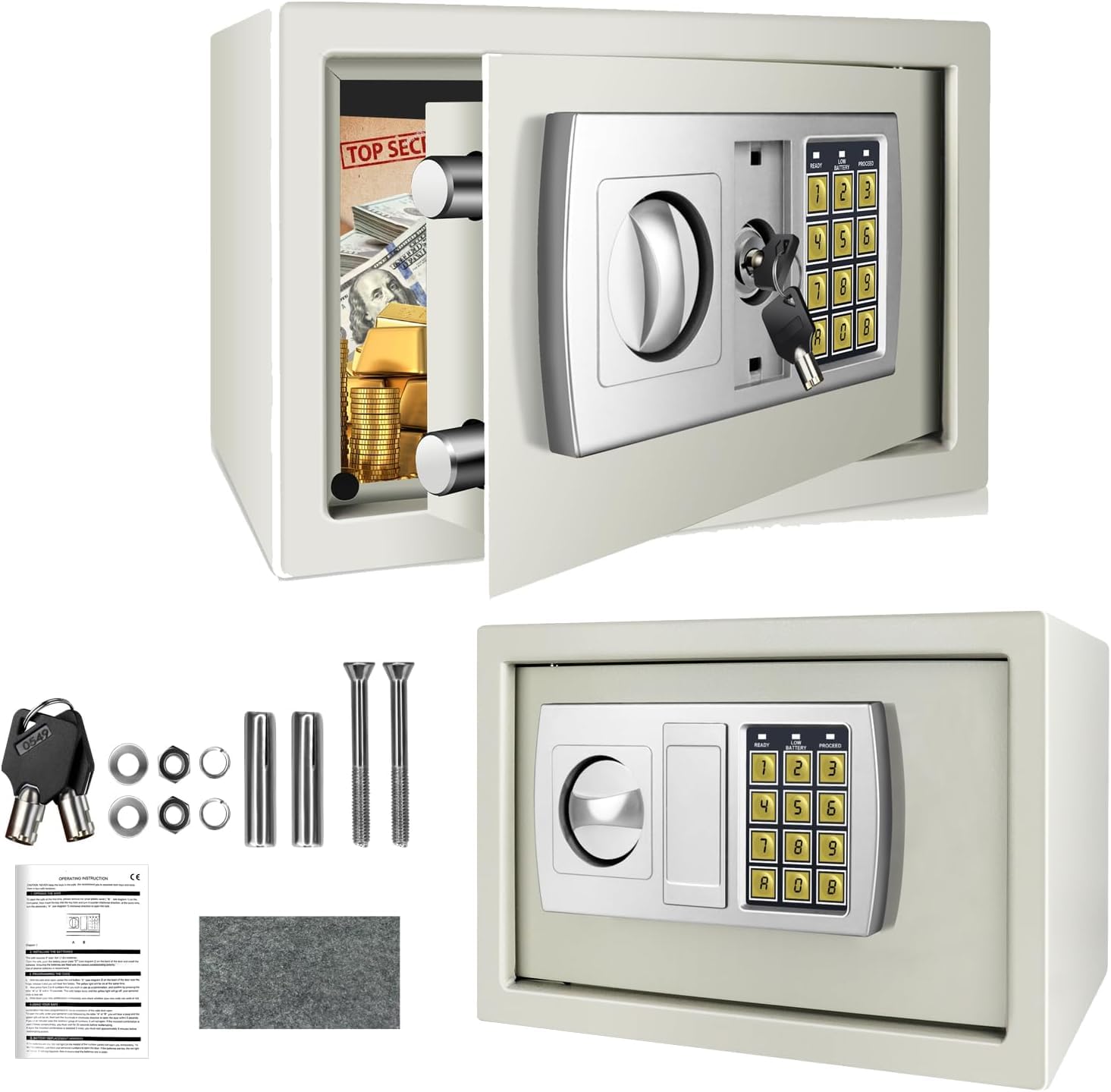 Safebox For Home, High Security Steel Small Home Office Digital Electronic Safe Box With Two Keys Small Value Safe With Digital Keypad For Extra Security, 8.5L, 31 X 20 X 20 CM, White