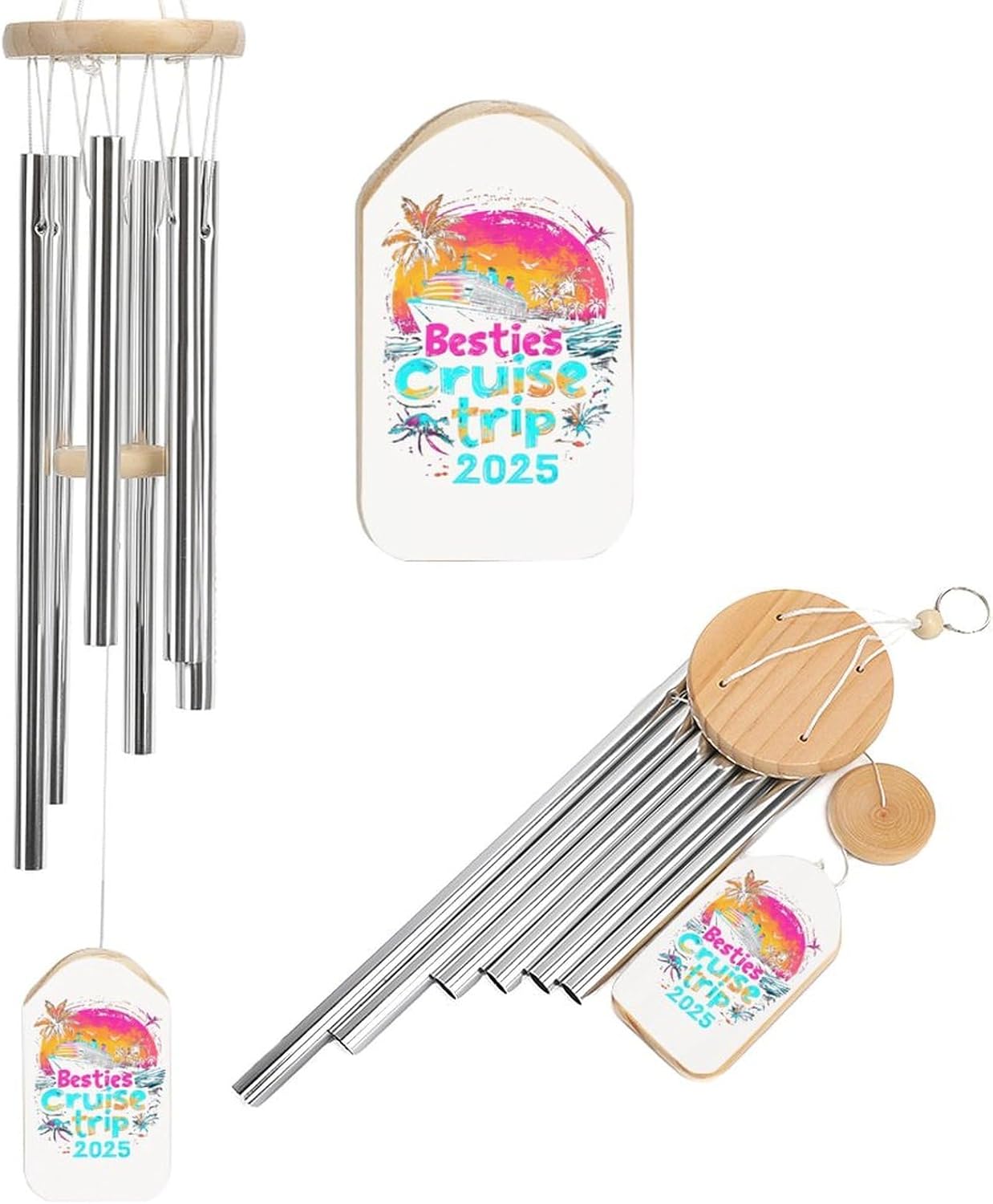 Bestiest Cruise Trip 2025 Memorial Wind Chimes with 6 Aluminum Tubes for Outside Deep Tone Garden Hanging Decor