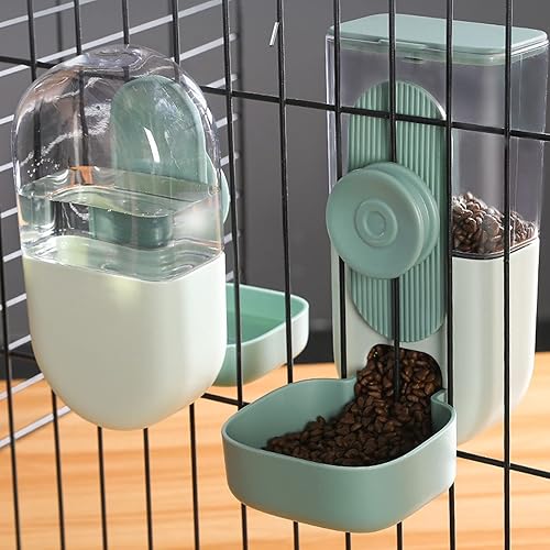 Miniatura 5 de Dispensador de agua colgante para alimentos, dispensador automático de agua para gatos y mascotas, juego de dispensador de agua para jaula (verde