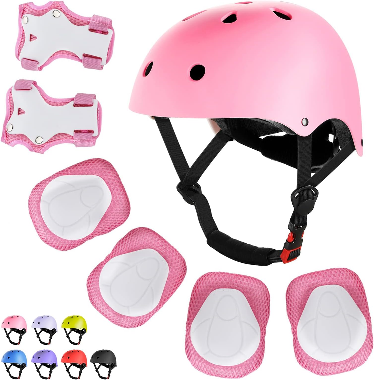 WayEee Kids Bike Helmet Set Skateboard Knee Pads, Helmet Pad Set Protective Gear Set Adjustable for Girls Kids 3-14 Helmet Elbow Pads Wrist Guards for Sport Cycling Bike Roller Skating Scooter