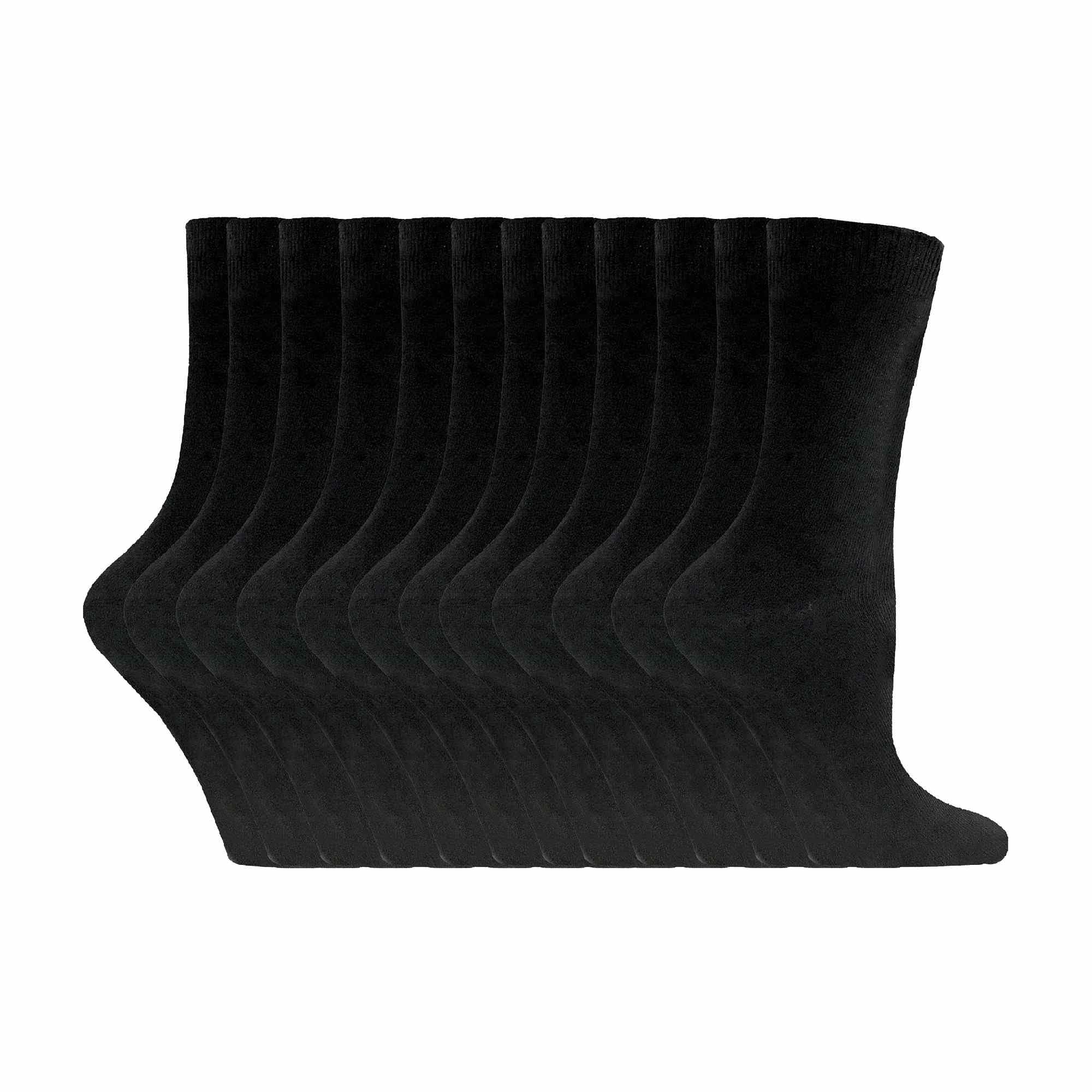 Sock Snob Women's Black Plain Cotton Rich Socks | 12 Pair Multipack Thin Comfy Colourful Crew Ankle Socks For