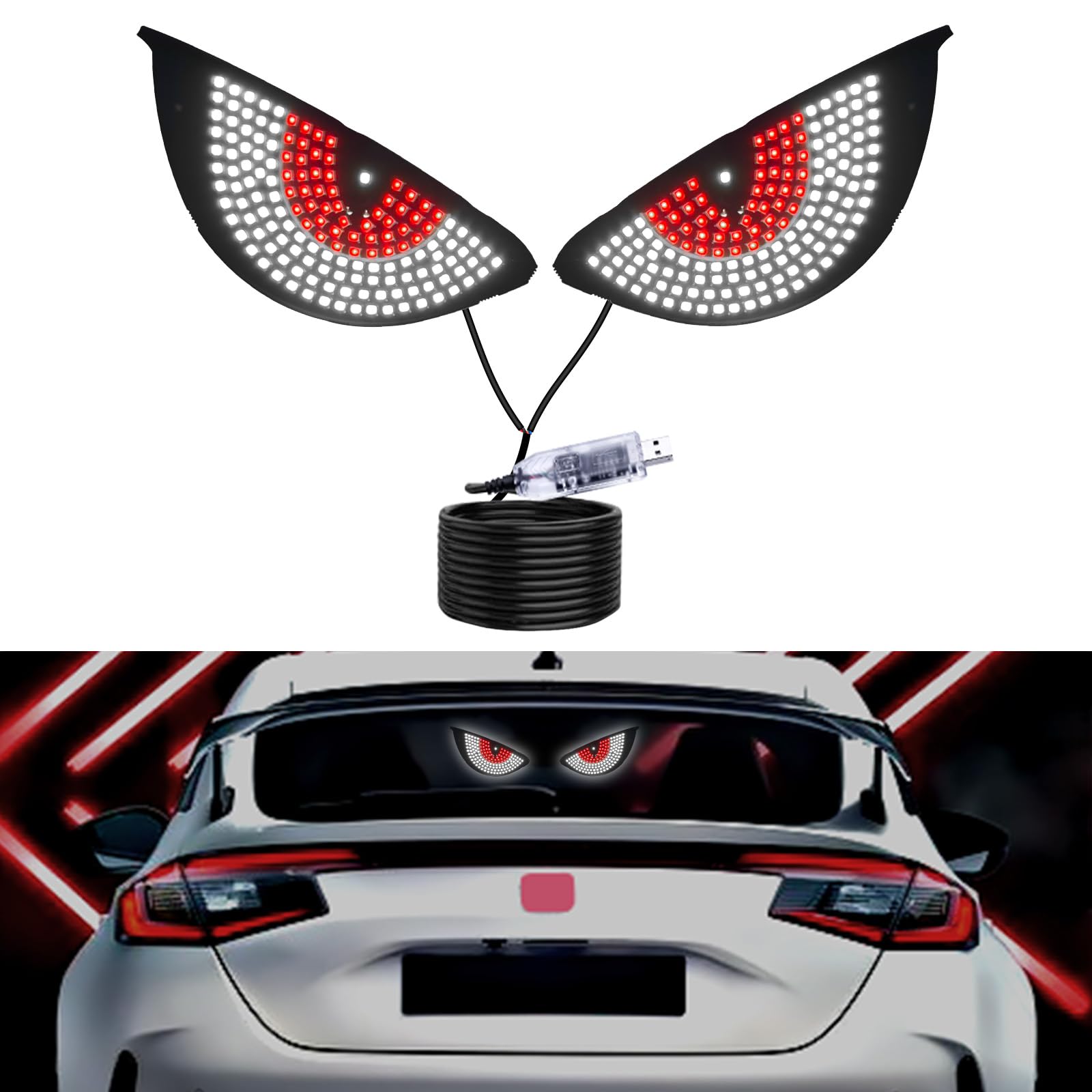 PIFOOG Devil Eyes Light for Cars Windshield LED Demon Eye Lights Blinking Light up Car Rear Back Window Road Rage Sign Flicker Signal Lighting USB Cool Gadgets Red White