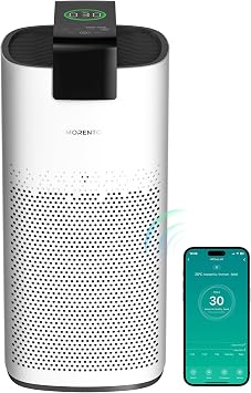 MORENTO Air Purifiers for Home Large Room Up to 2050 Ft2 with PM 2.5 Air Quality Sensor, Smart WiFi and Sleep Mode, Hepa Filters Filter Airborne Particles, Handheld Home Air Purifier - White