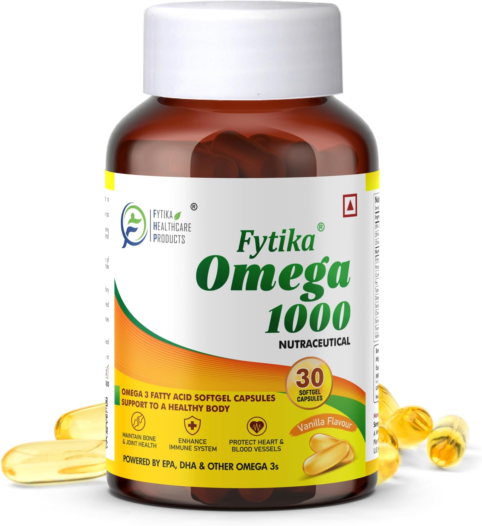 - Fytika Omega 1000-30 Softgels (pack of 1) | Fish Oil Omega3 1000 mg| Omega3 fatty acids,EPA & DHA| For Heart, Brain, Joint & Muscle Support| Omega 3 Capsule For Men & Women