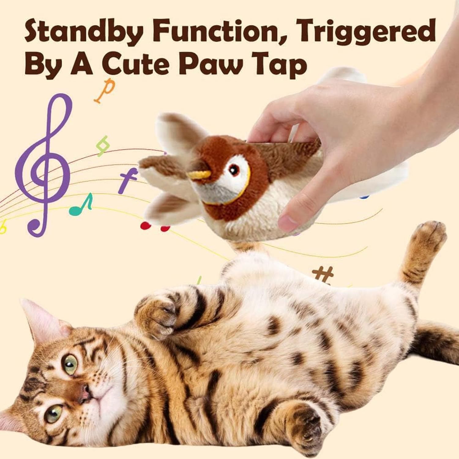 Flying Bird Cat Toy, Flapping Bird Cat Toy with Flapping Wings, Simulation Electric Sparrow Shaking Flying Bird Cat Toys for Indoor Cats, Exercise & Hunting Play (Sparrow+Bluebird)