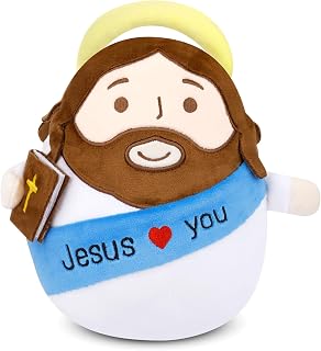 Jesus Plush Doll, 8 Inch Jesus Stuffed Animals Jesus with The Bible, Cloak & Jesus Love You, Kawaii Plush Toys for Church Sunday School, Religious Gift for Kids Adults, Christian Gifts