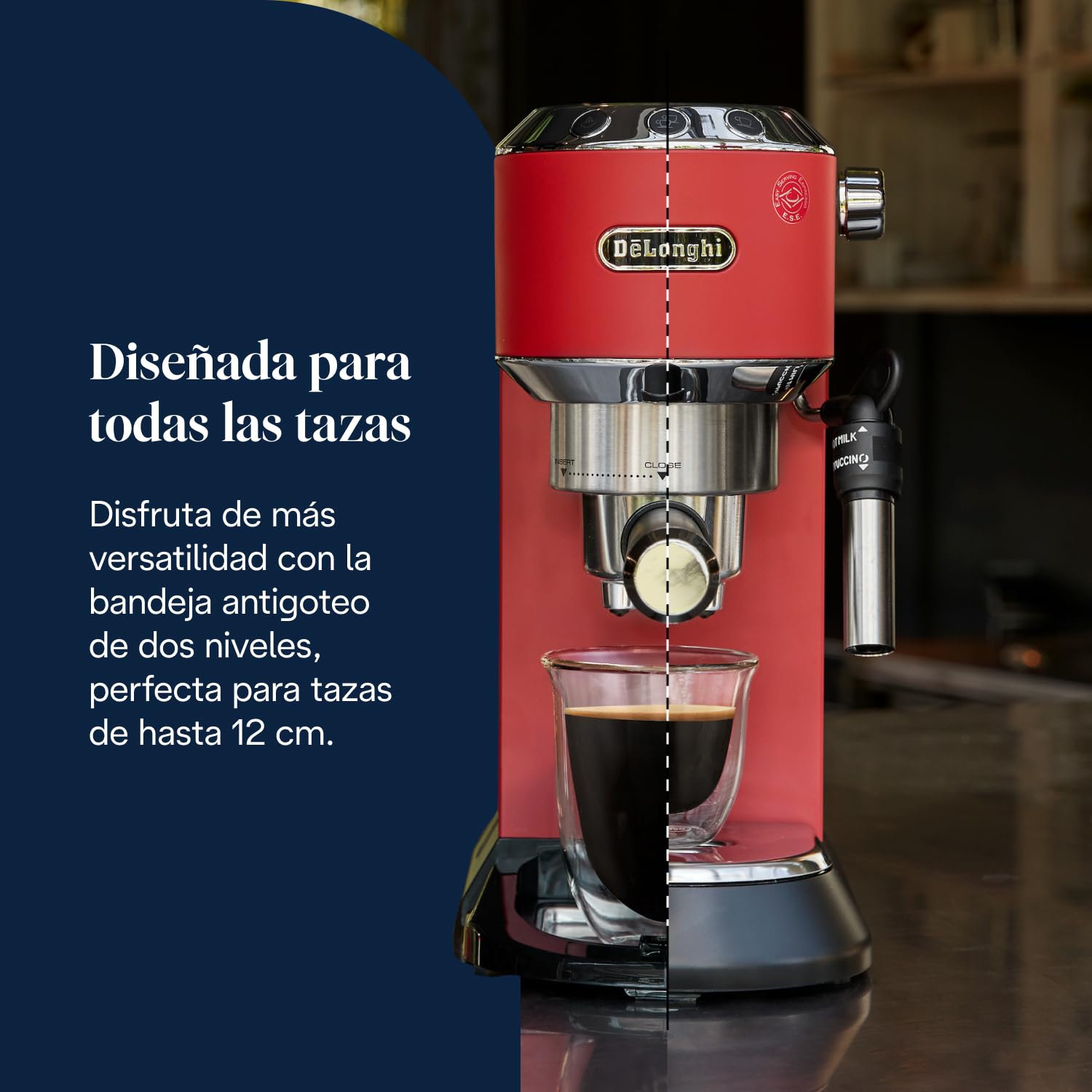 De'Longhi Dedica - Cafetera de Bomba de Acero Inoxidable para Café Molido o Monodosis, Cafetera para Espresso y Cappuccino, Depósito de 1.3 Litros, Sistema Anti-goteo, EC685.R, Rojo — view 7