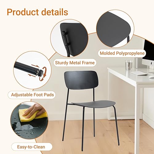 Miniatura 4 de Sidanli Juego de 4 sillas apilables, sillas de sala de espera con patas de metal y asiento ergonómico de plástico, sillas de oficina apilables para