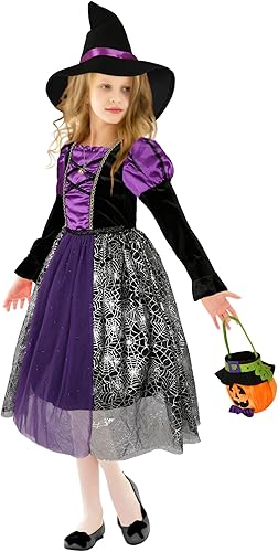 Miniatura 2 de Ainiel Disfraz de bruja para niñas, disfraz de bruja para niñas, disfraz de bruja de lujo, disfraz de bruja para niños pequeños, fiesta de disfraces