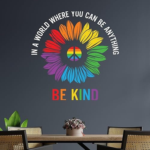 Miniatura 3 de Calcomanía de vinilo extraíble con texto en inglés "Be Kind Peace" con diseño de orgullo gay, diseño de girasol, arco iris, decoración del hogar