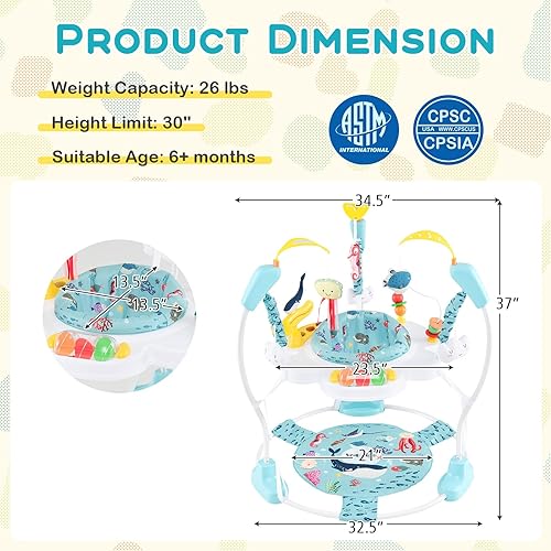 Miniatura 6 de BABY JOY Puentes y gorilas para bebés, centro de actividades para bebés con sonidos de luces musicales, asiento giratorio de 360 y 3 alturas