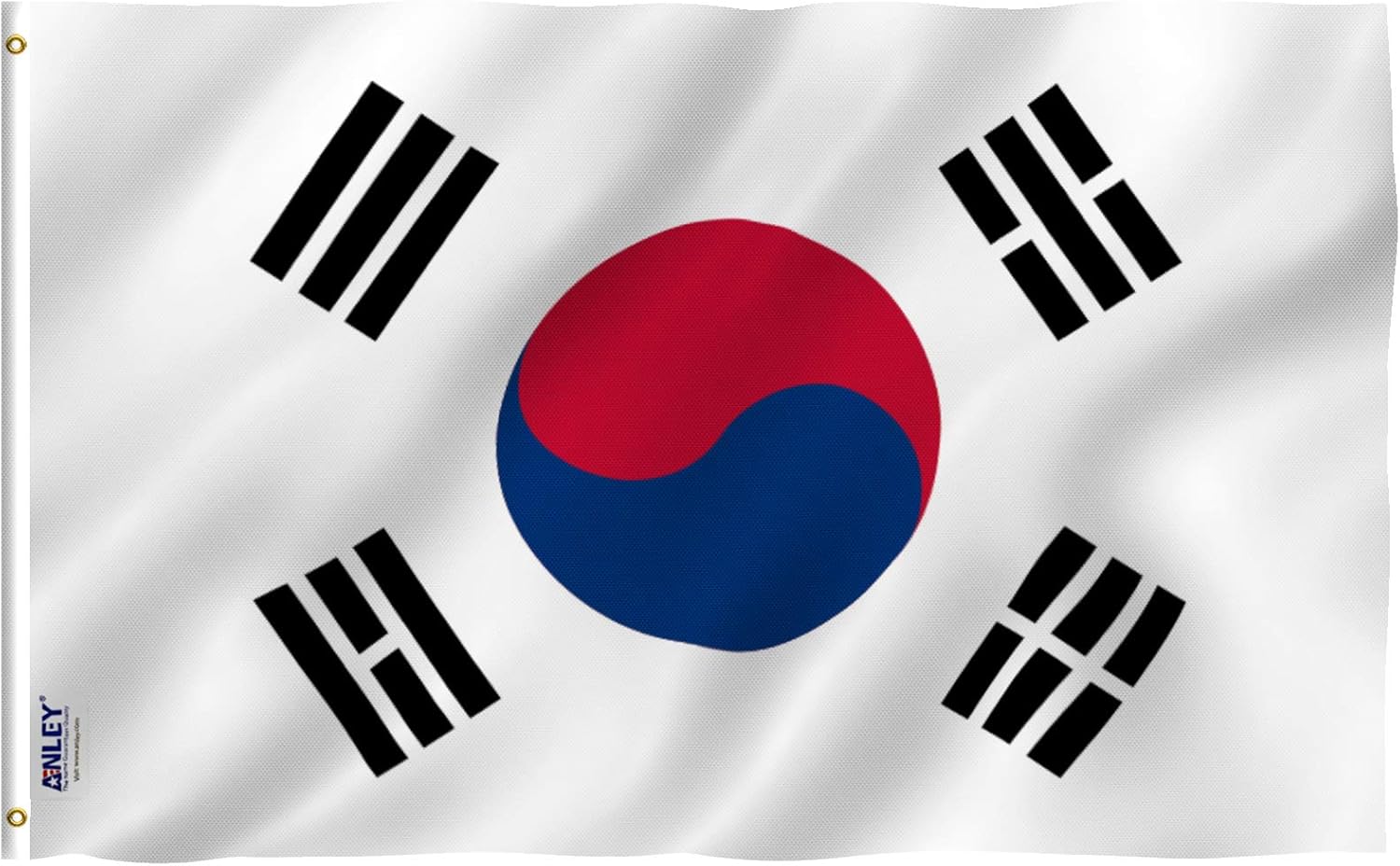 Anley EverStrong Series South Korea Flag 3x5 Foot Heavy Duty - Embroidered and Sewn Stripes - 4 Rows of Lock Stitching - S Korean National Flags with Brass Grommets 3 X 5 Ft