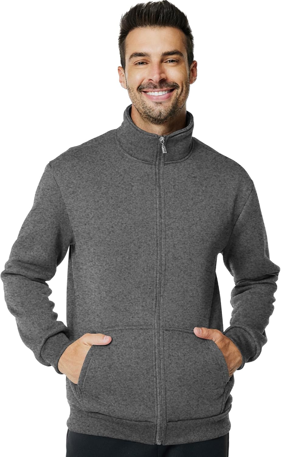 Men's Fleece Full Zip Up Sweatshirt Casual Lightweight Long Sleeve Mock Neck Jackets with Pocket - Image 2